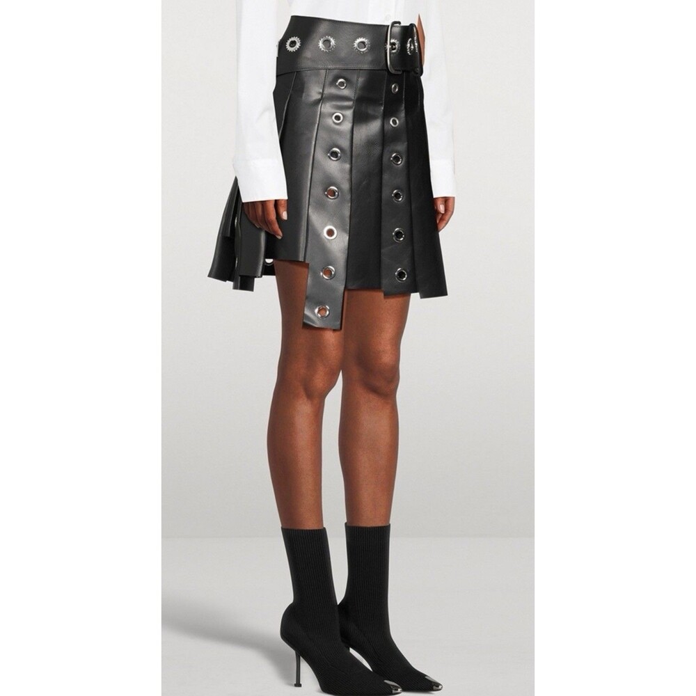 Off-White Leather Eyelet Mini Skirt Black IT Size 40 Retail: $3400 New - Picture 4 of 8